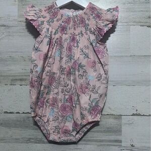 Lil Cactus Floral Smocked Romper Baby Girls 12-18M Pink Flutter Sleeve NWT